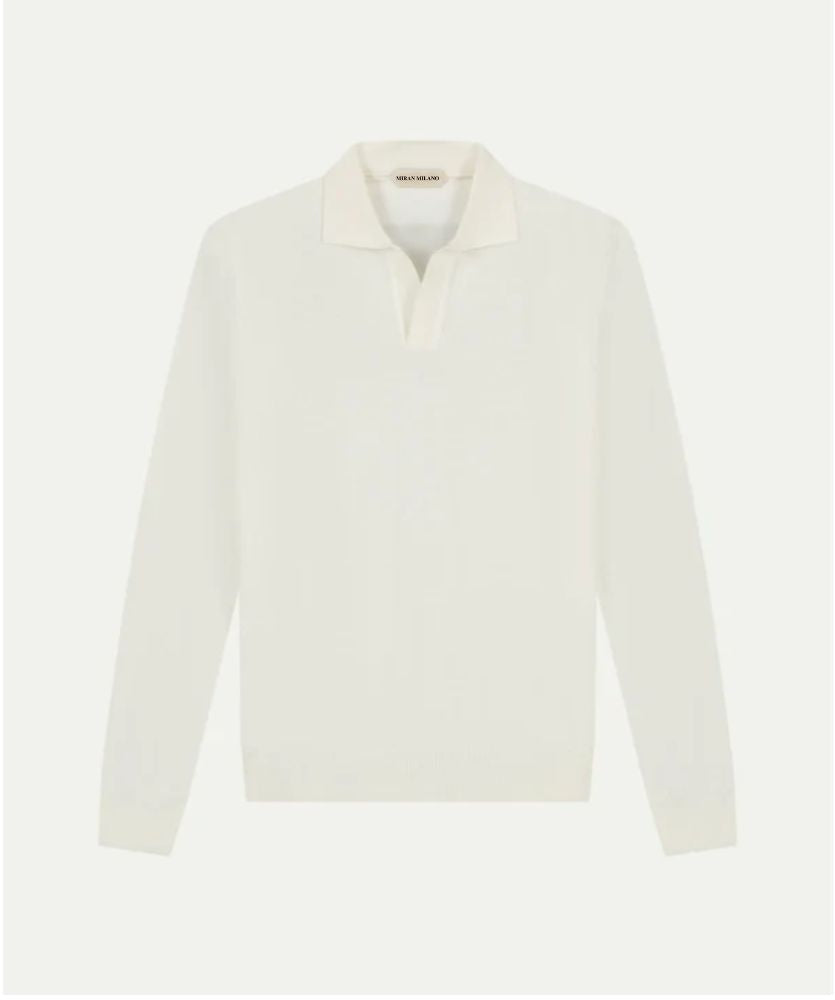 Fildişi Düğmesiz Extrafine Merino Polo Kazak