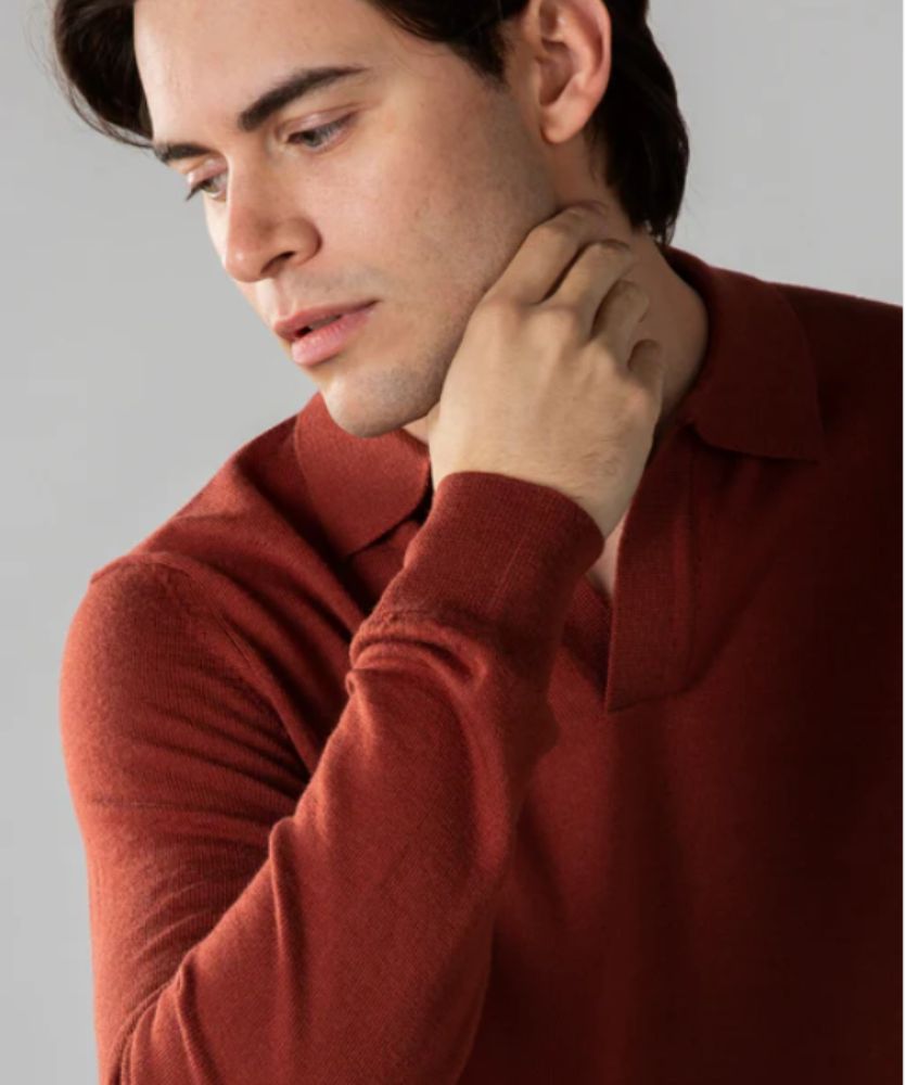 Bordo Düğmesiz Extrafine Merino Polo Kazak