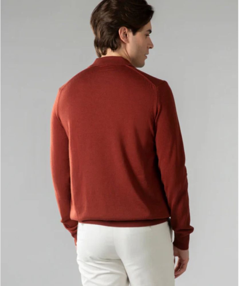 Bordo Düğmesiz Extrafine Merino Polo Kazak