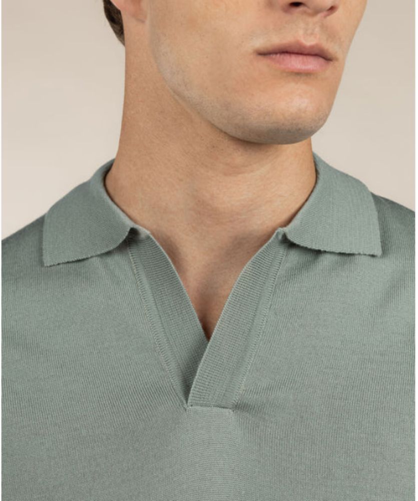 Fıstık Yeşili Düğmesiz Extrafine Merino Polo Kazak