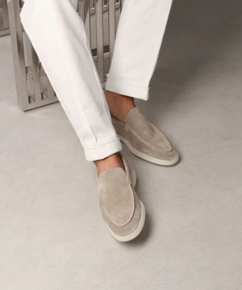 Premium Süet Loafer - Açık Gri