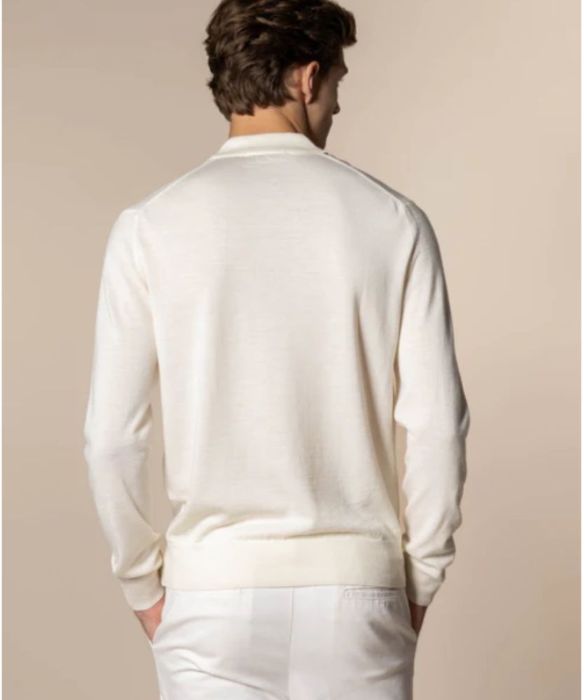 Fildişi Düğmesiz Extrafine Merino Polo Kazak