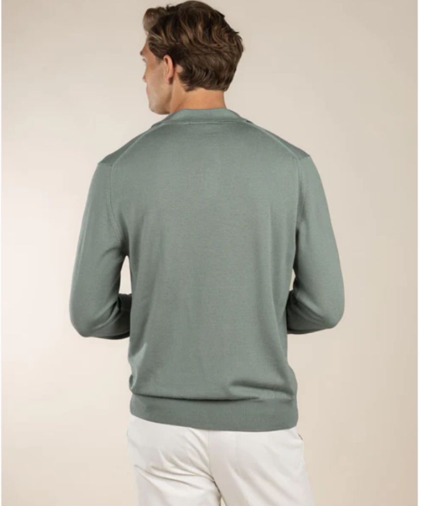 Fıstık Yeşili Düğmesiz Extrafine Merino Polo Kazak
