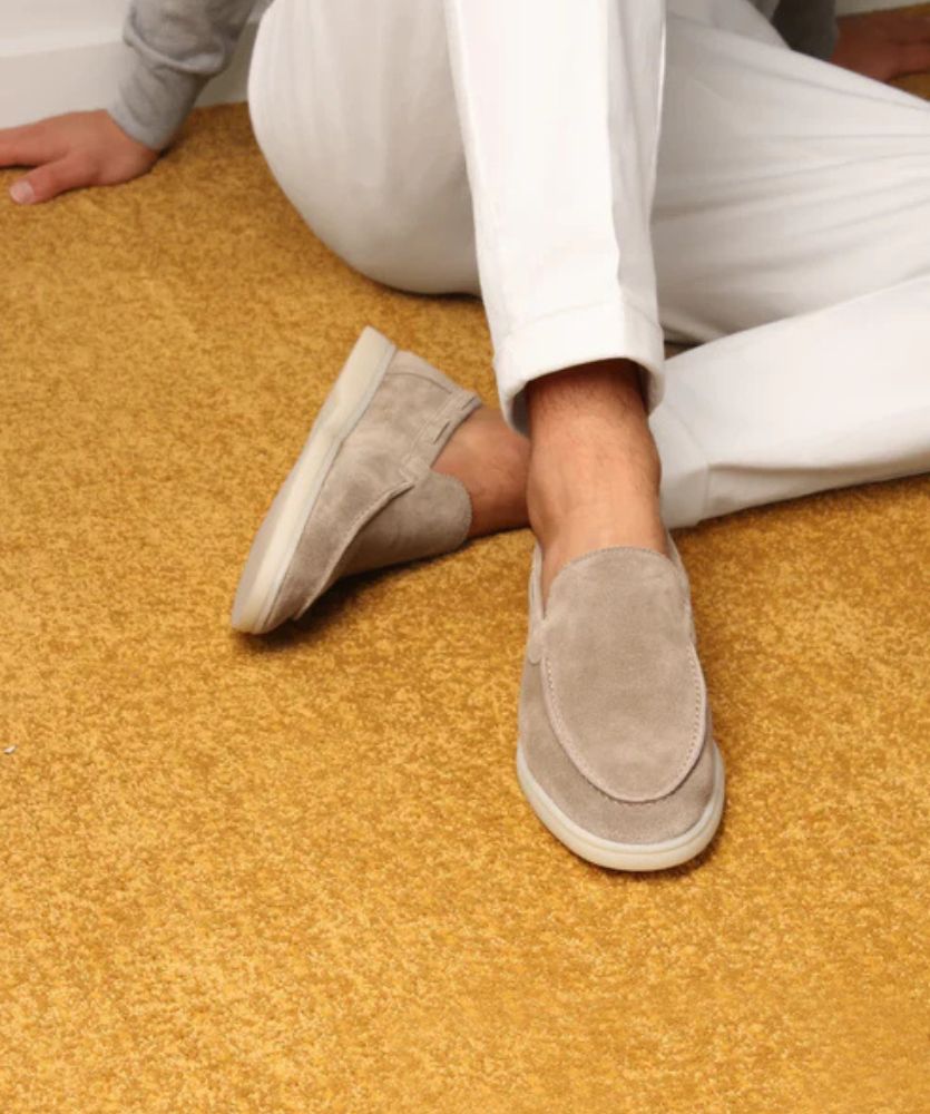 Premium Süet Loafer - Açık Gri
