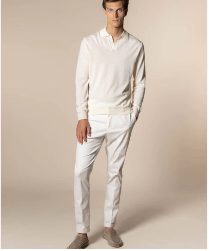 Fildişi Düğmesiz Extrafine Merino Polo Kazak