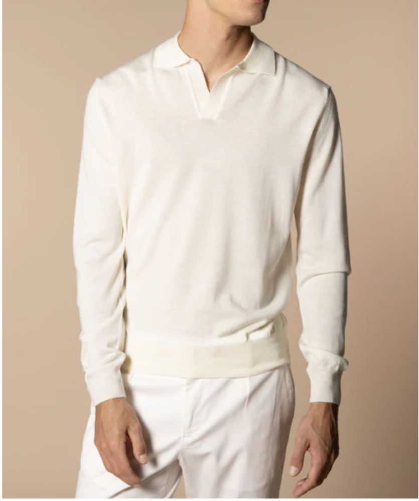 Fildişi Düğmesiz Extrafine Merino Polo Kazak