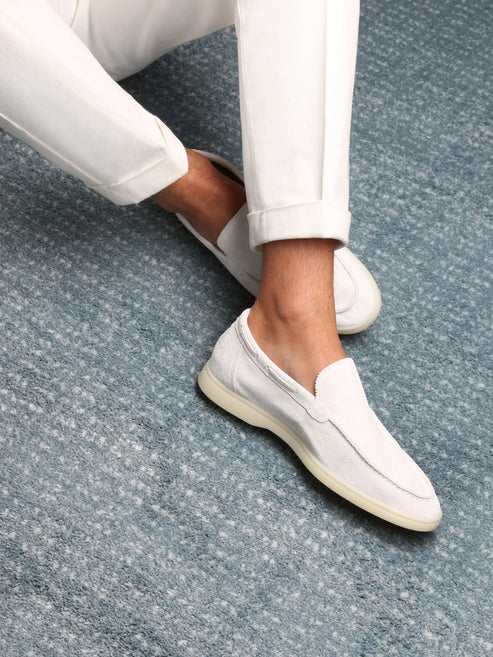 Egzotik Süet Loafer - İnci Beyazı Erkek Slip-On Ayakkabı