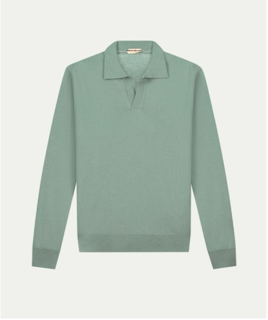 Fıstık Yeşili Düğmesiz Extrafine Merino Polo Kazak