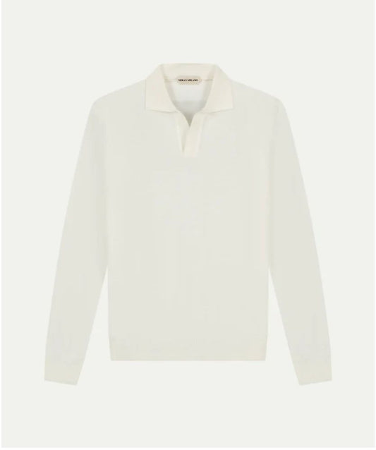 Fildişi Düğmesiz Extrafine Merino Polo Kazak