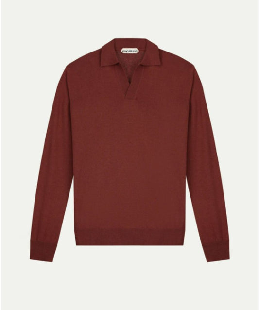 Bordo Düğmesiz Extrafine Merino Polo Kazak